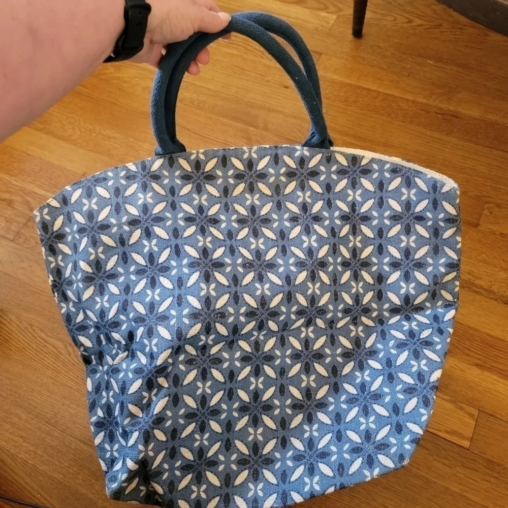 Large Handled Tote Printed Burlap Bag